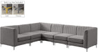 Meridian Furniture - Alina 116.5" Grey Velvet Upholstered 6pc. Sectional - 604Grey-Sec6A - GreatFurnitureDeal