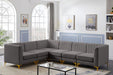 Meridian Furniture - Alina 116.5" Grey Velvet Upholstered 6pc. Sectional - 604Grey-Sec6A - GreatFurnitureDeal