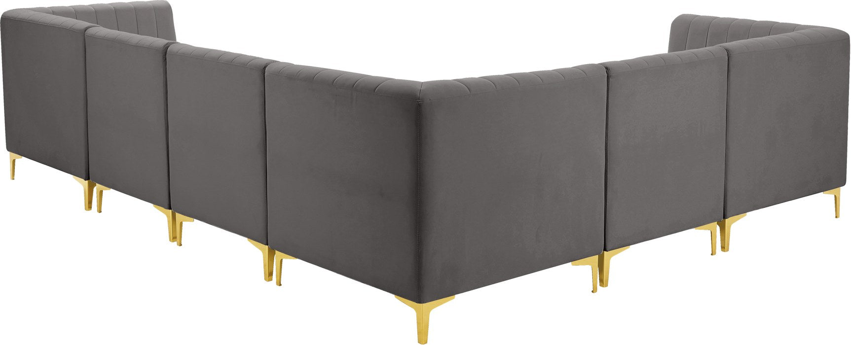 Meridian Furniture - Alina 116.5" Grey Velvet Upholstered 6pc. Sectional - 604Grey-Sec6A - GreatFurnitureDeal
