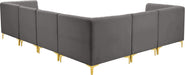 Meridian Furniture - Alina 116.5" Grey Velvet Upholstered 6pc. Sectional - 604Grey-Sec6A - GreatFurnitureDeal
