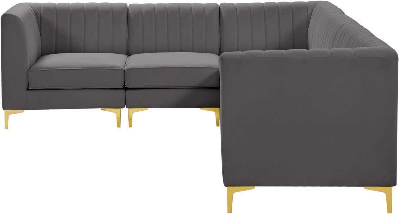 Meridian Furniture - Alina 116.5" Grey Velvet Upholstered 6pc. Sectional - 604Grey-Sec6A - GreatFurnitureDeal