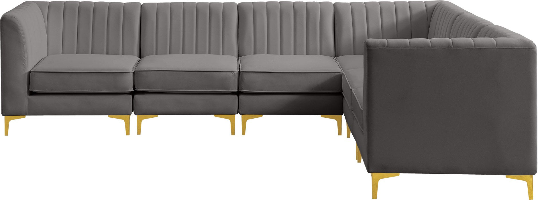 Meridian Furniture - Alina 116.5" Grey Velvet Upholstered 6pc. Sectional - 604Grey-Sec6A - GreatFurnitureDeal