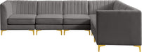 Meridian Furniture - Alina 116.5" Grey Velvet Upholstered 6pc. Sectional - 604Grey-Sec6A - GreatFurnitureDeal