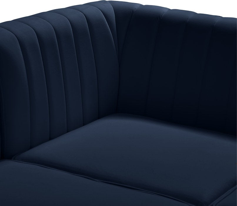 Meridian Furniture - Alina 91" Navy Velvet Upholstered 5pc. Sectional - 604Navy-Sec5C - GreatFurnitureDeal
