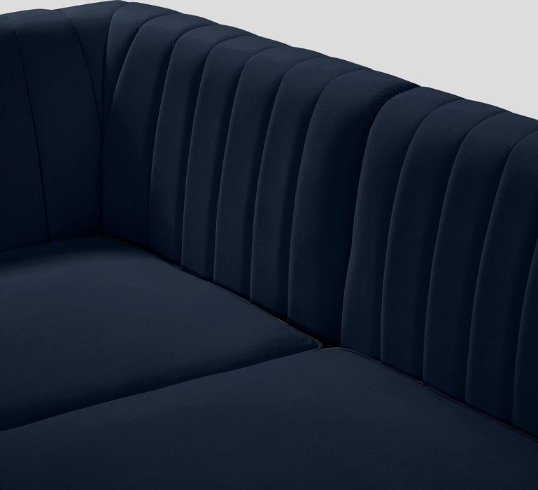Meridian Furniture - Alina 91" Navy Velvet Upholstered 5pc. Sectional - 604Navy-Sec5C - GreatFurnitureDeal