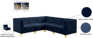 Meridian Furniture - Alina 91" Navy Velvet Upholstered 5pc. Sectional - 604Navy-Sec5C - GreatFurnitureDeal