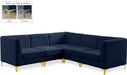 Meridian Furniture - Alina 91" Navy Velvet Upholstered 5pc. Sectional - 604Navy-Sec5C - GreatFurnitureDeal