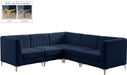 Meridian Furniture - Alina 91" Navy Velvet Upholstered 5pc. Sectional - 604Navy-Sec5C - GreatFurnitureDeal