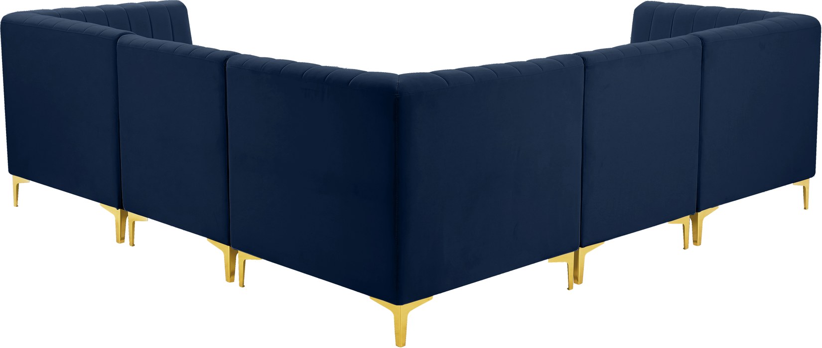 Meridian Furniture - Alina 91" Navy Velvet Upholstered 5pc. Sectional - 604Navy-Sec5C - GreatFurnitureDeal