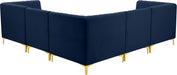 Meridian Furniture - Alina 91" Navy Velvet Upholstered 5pc. Sectional - 604Navy-Sec5C - GreatFurnitureDeal