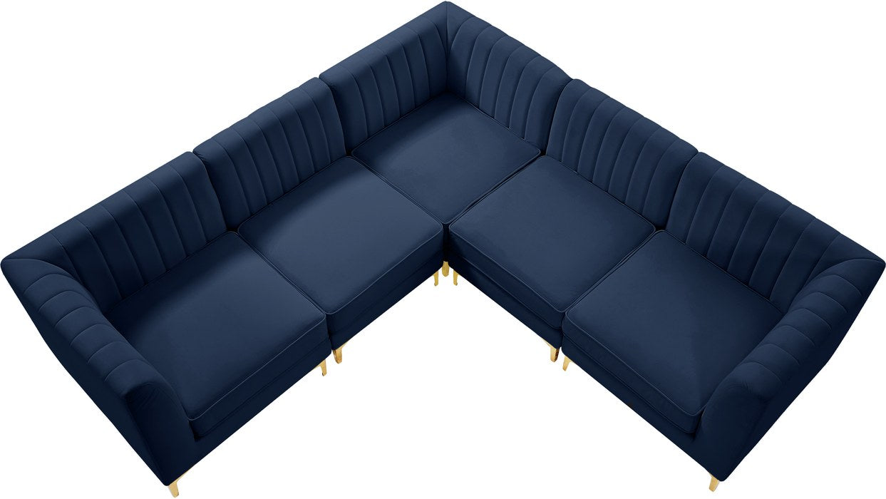 Meridian Furniture - Alina 91" Navy Velvet Upholstered 5pc. Sectional - 604Navy-Sec5C - GreatFurnitureDeal