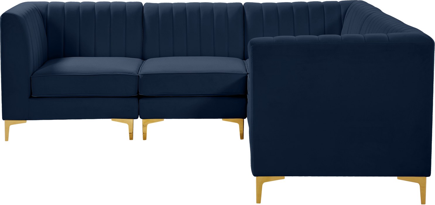 Meridian Furniture - Alina 91" Navy Velvet Upholstered 5pc. Sectional - 604Navy-Sec5C - GreatFurnitureDeal