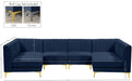 Meridian Furniture - Alina 116.5" Navy Velvet Upholstered 6pc. Sectional - 604Navy-Sec6B - GreatFurnitureDeal