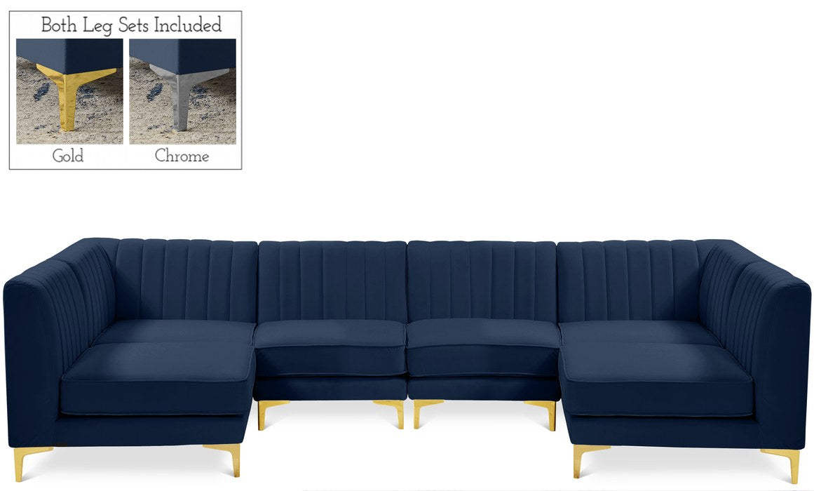 Meridian Furniture - Alina 116.5" Navy Velvet Upholstered 6pc. Sectional - 604Navy-Sec6B - GreatFurnitureDeal