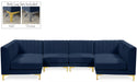 Meridian Furniture - Alina 116.5" Navy Velvet Upholstered 6pc. Sectional - 604Navy-Sec6B - GreatFurnitureDeal