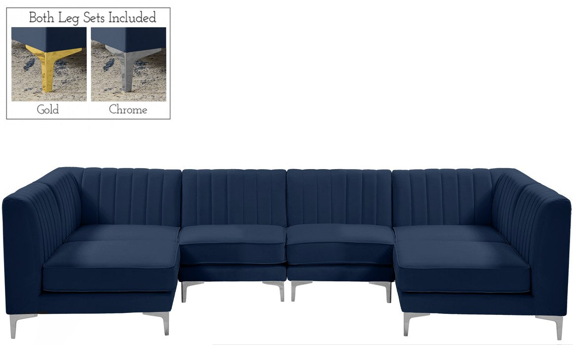 Meridian Furniture - Alina 116.5" Navy Velvet Upholstered 6pc. Sectional - 604Navy-Sec6B - GreatFurnitureDeal