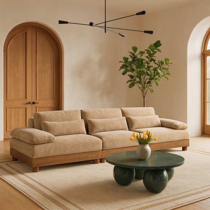 Meridian Furniture - Turin 135.5" Beige Chenille Fabric Upholstered 3pc. Sofa - 606Beige-S3A - GreatFurnitureDeal