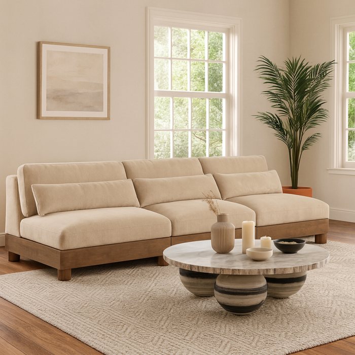 Meridian Furniture - Turin 120" Beige Chenille Fabric Upholstered 3pc. Sofa - 606Beige-S3B - GreatFurnitureDeal