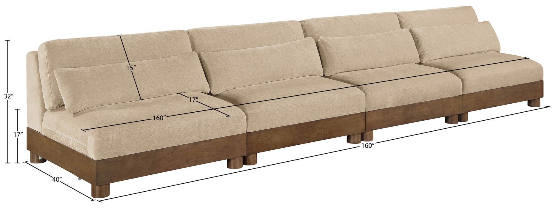 Meridian Furniture - Turin 160" Beige Chenille Fabric Upholstered 4pc. Sofa - 606Beige-S4B - GreatFurnitureDeal