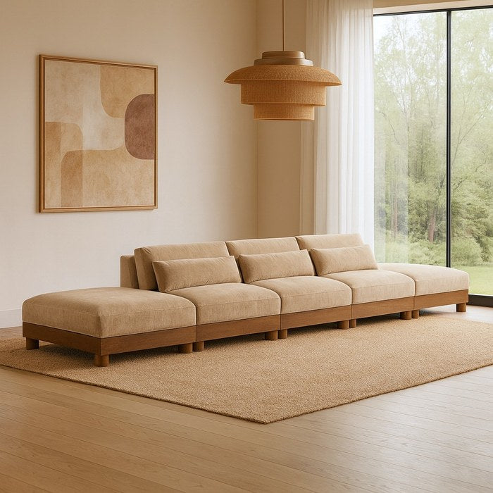 Meridian Furniture - Turin 200" Beige Chenille Fabric Upholstered 5pc. Sofa - 606Beige-S5A - GreatFurnitureDeal