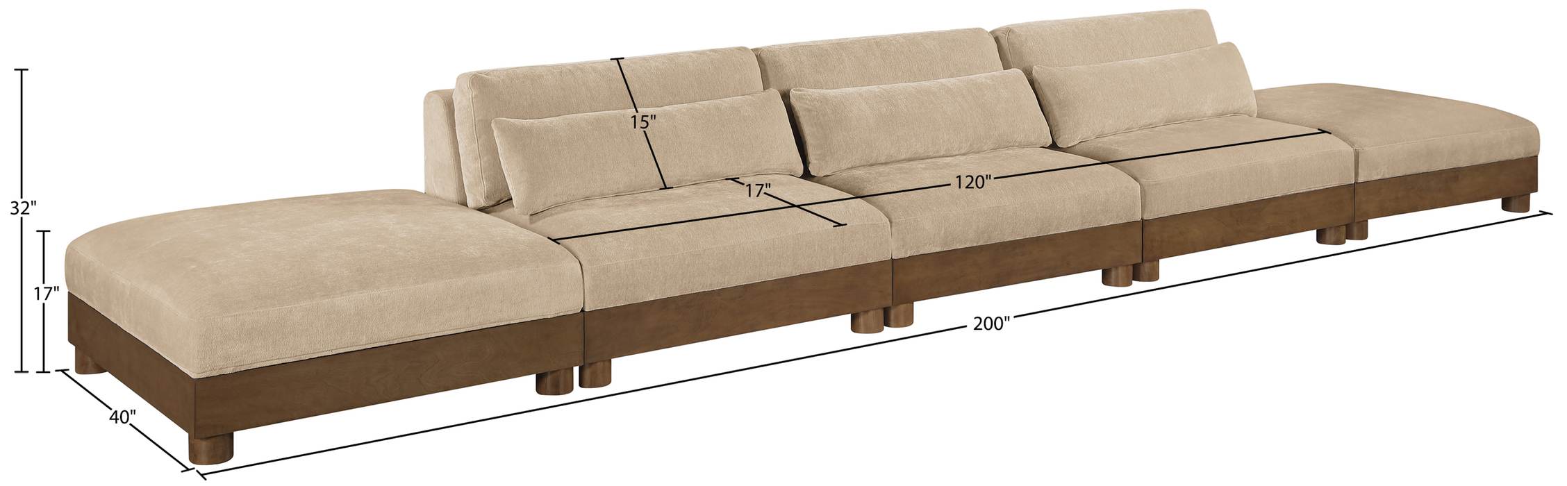 Meridian Furniture - Turin 200" Beige Chenille Fabric Upholstered 5pc. Sofa - 606Beige-S5A - GreatFurnitureDeal
