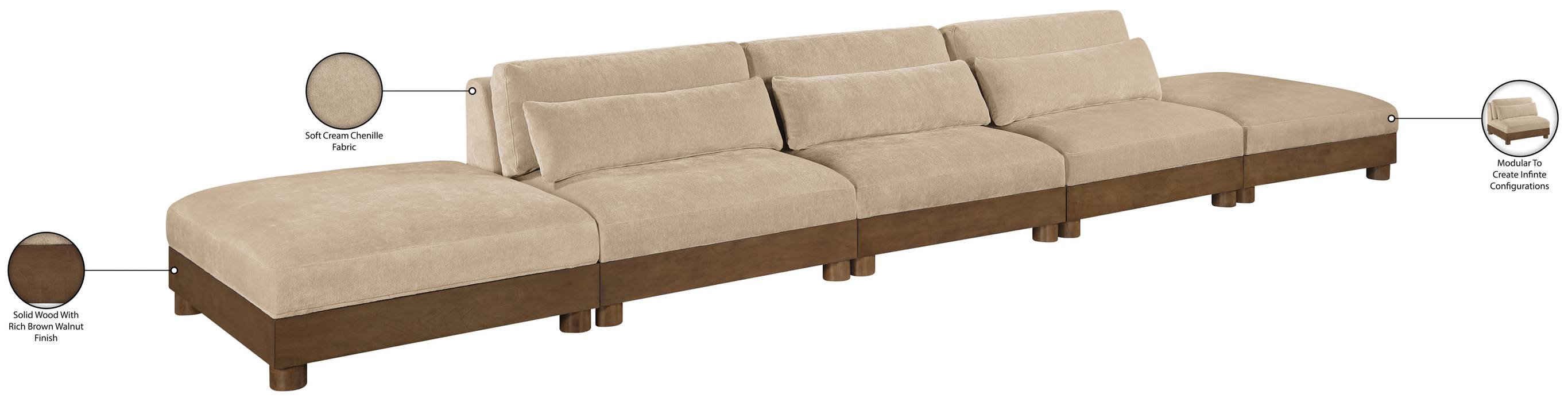 Meridian Furniture - Turin 200" Beige Chenille Fabric Upholstered 5pc. Sofa - 606Beige-S5A - GreatFurnitureDeal