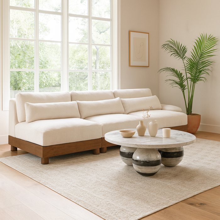 Meridian Furniture - Turin 120" Cream Chenille Fabric Upholstered 3pc. Sofa - 606Cream-S3B - GreatFurnitureDeal