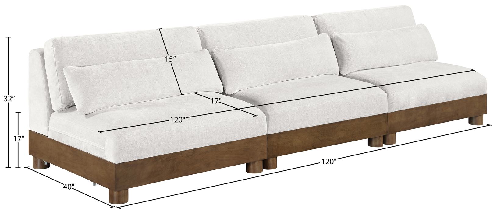 Meridian Furniture - Turin 120" Cream Chenille Fabric Upholstered 3pc. Sofa - 606Cream-S3B - GreatFurnitureDeal