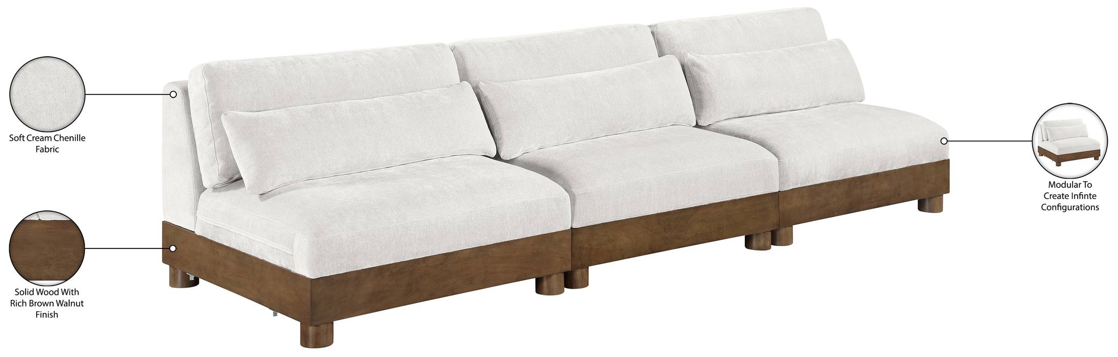 Meridian Furniture - Turin 120" Cream Chenille Fabric Upholstered 3pc. Sofa - 606Cream-S3B - GreatFurnitureDeal