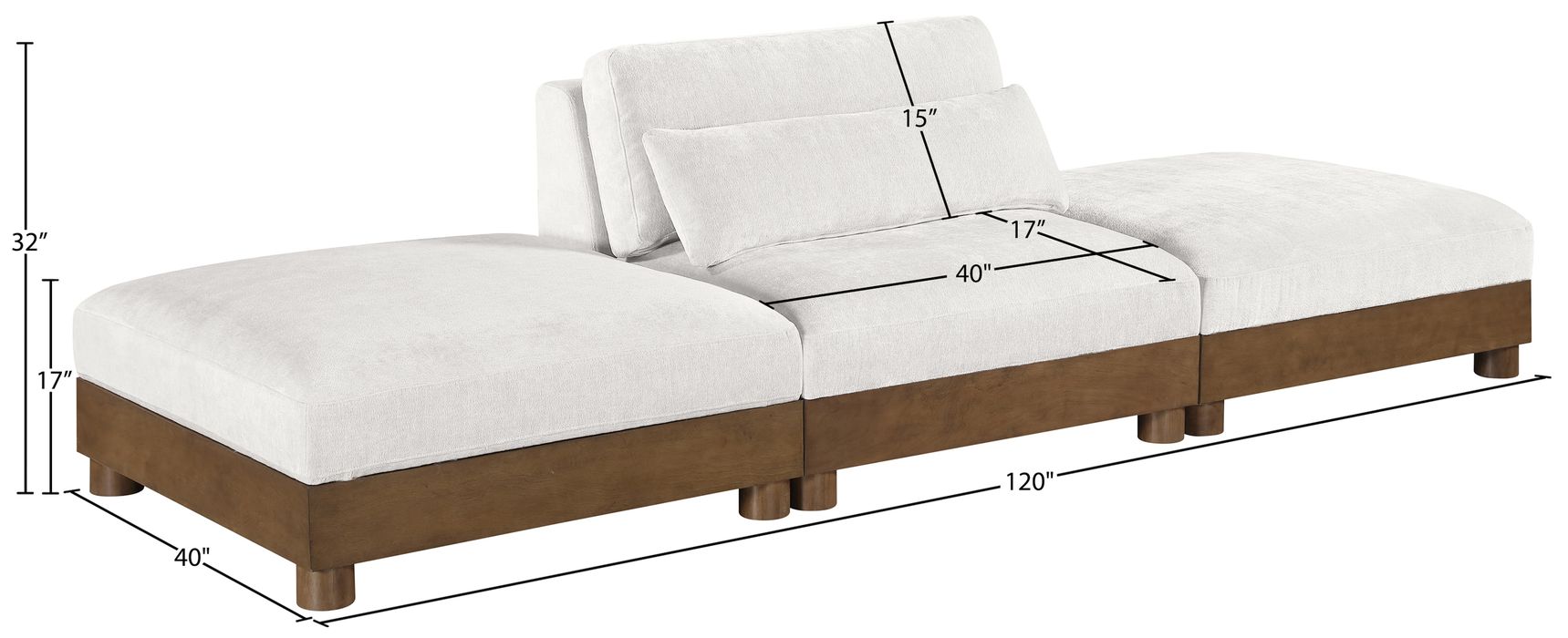 Meridian Furniture - Turin 120" Cream Chenille Fabric Upholstered 3pc. Sofa - 606Cream-S3C - GreatFurnitureDeal