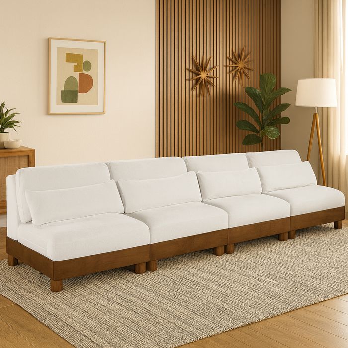 Meridian Furniture - Turin 160" Cream Chenille Fabric Upholstered 4pc. Sofa - 606Cream-S4B - GreatFurnitureDeal