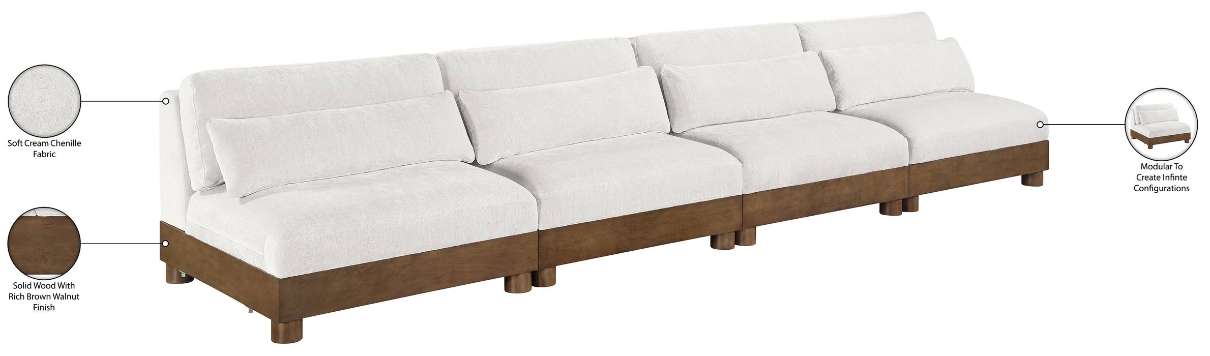 Meridian Furniture - Turin 160" Cream Chenille Fabric Upholstered 4pc. Sofa - 606Cream-S4B - GreatFurnitureDeal