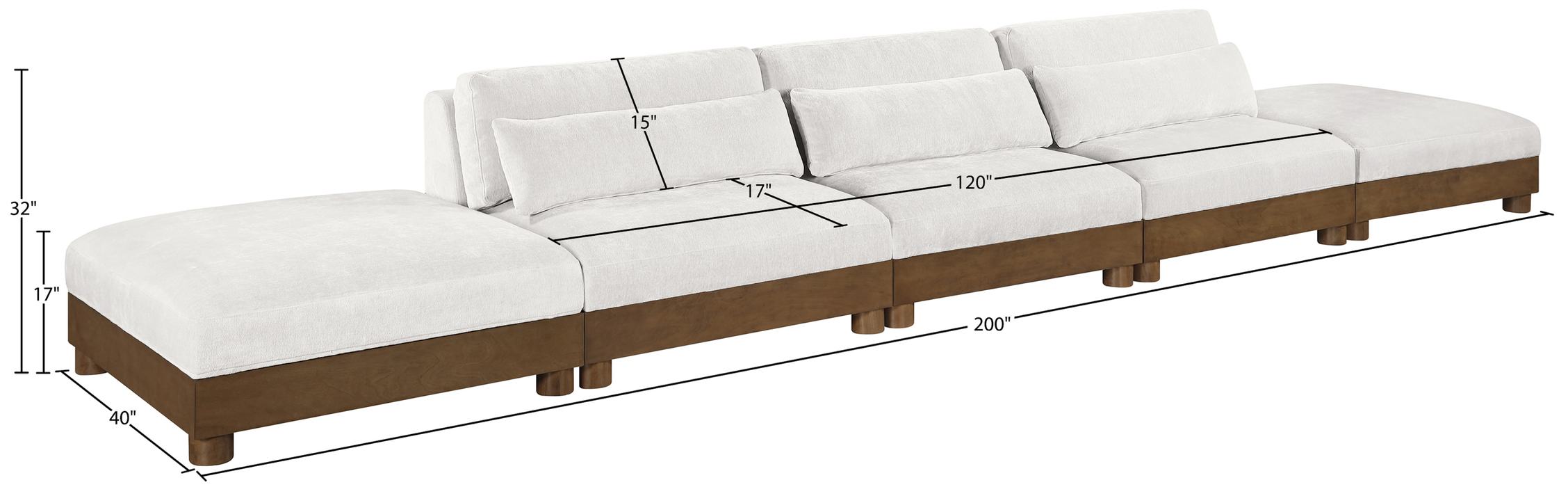 Meridian Furniture - Turin 200" Cream Chenille Fabric Upholstered 5pc. Sofa - 606Cream-S5A - GreatFurnitureDeal