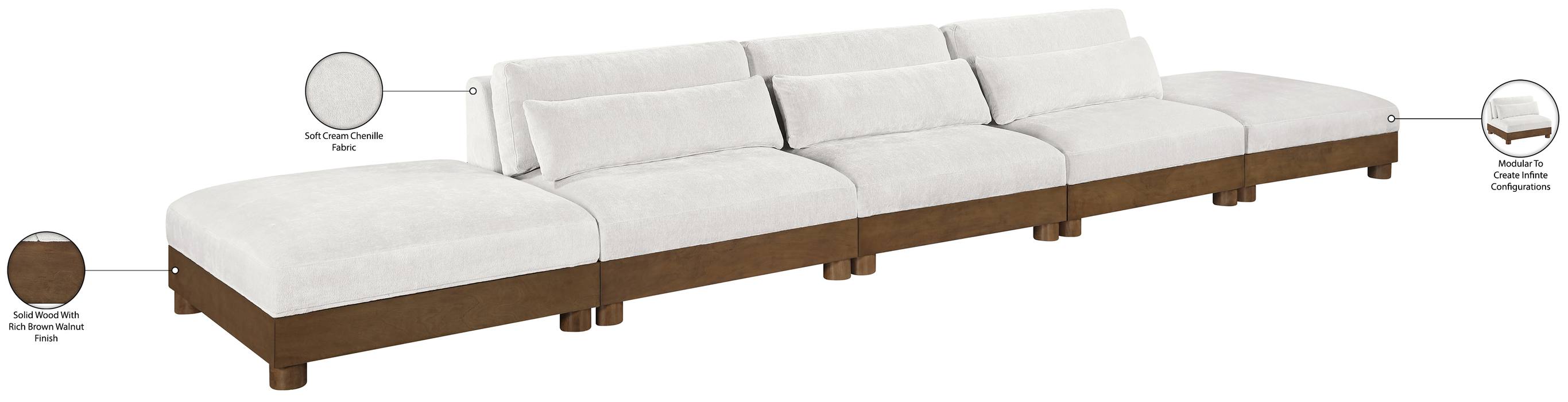Meridian Furniture - Turin 200" Cream Chenille Fabric Upholstered 5pc. Sofa - 606Cream-S5A - GreatFurnitureDeal