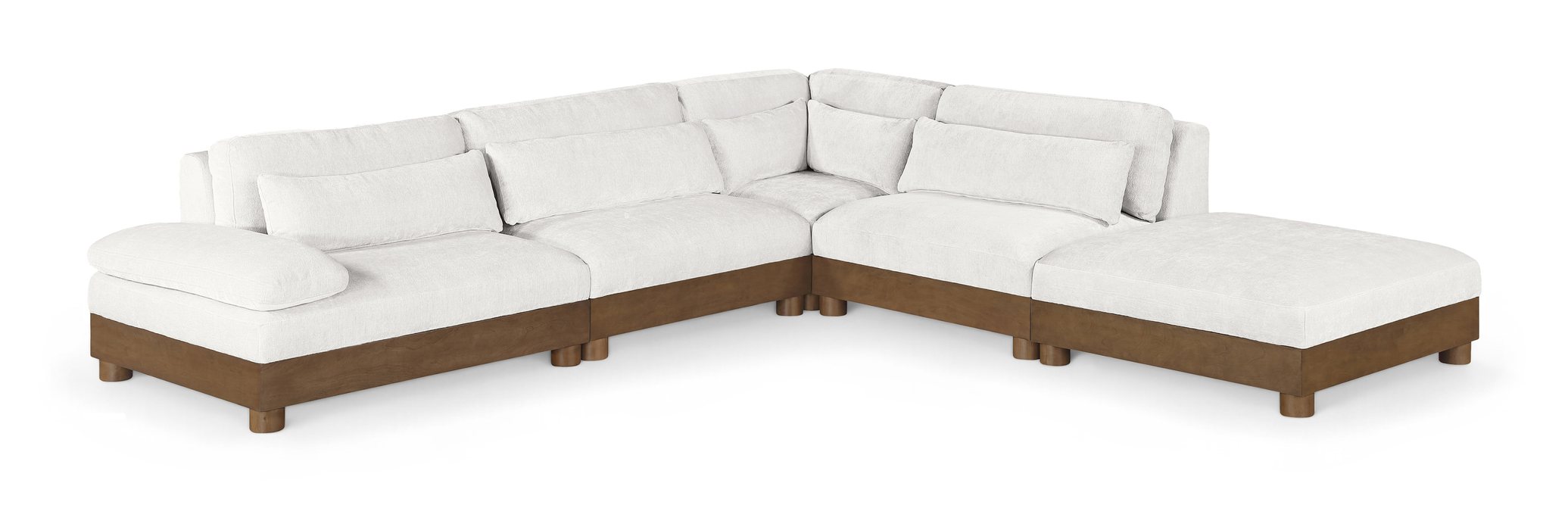 Meridian Furniture - Turin 120" Cream Chenille Fabric Upholstered 5pc. Sectional - 606Cream-Sec5A - GreatFurnitureDeal