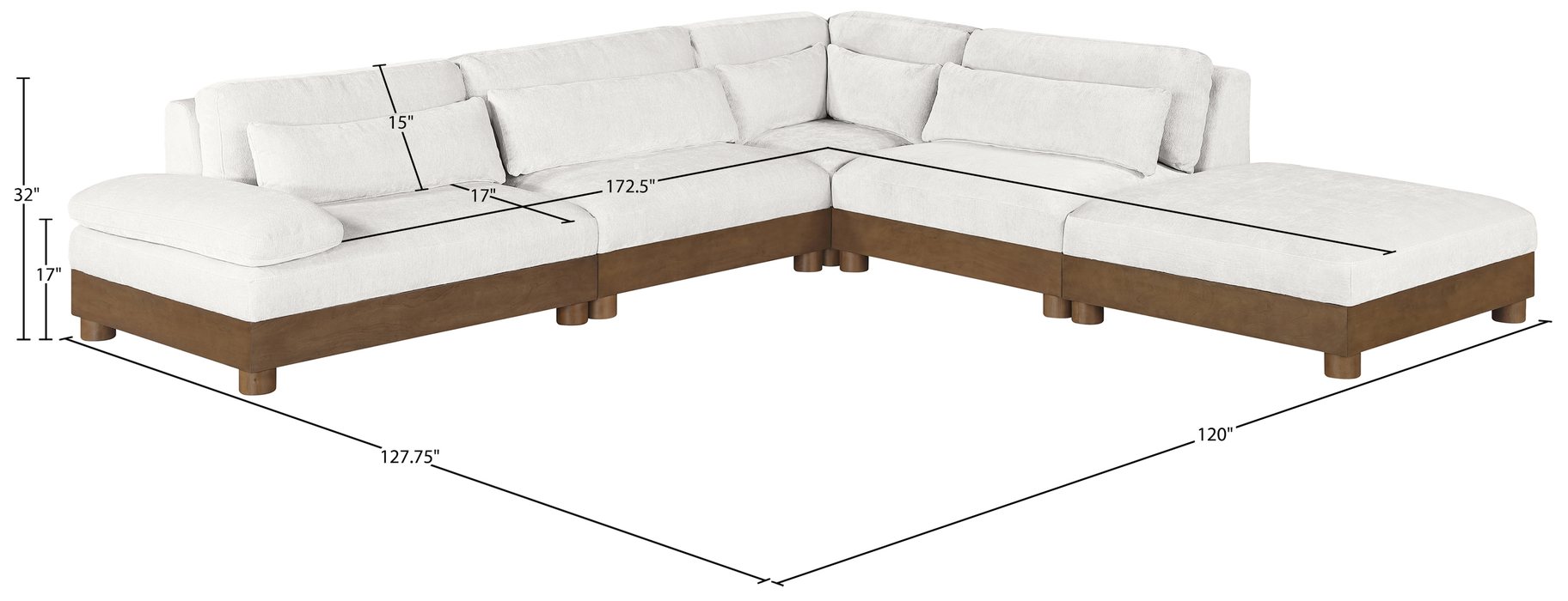 Meridian Furniture - Turin 120" Cream Chenille Fabric Upholstered 5pc. Sectional - 606Cream-Sec5A - GreatFurnitureDeal