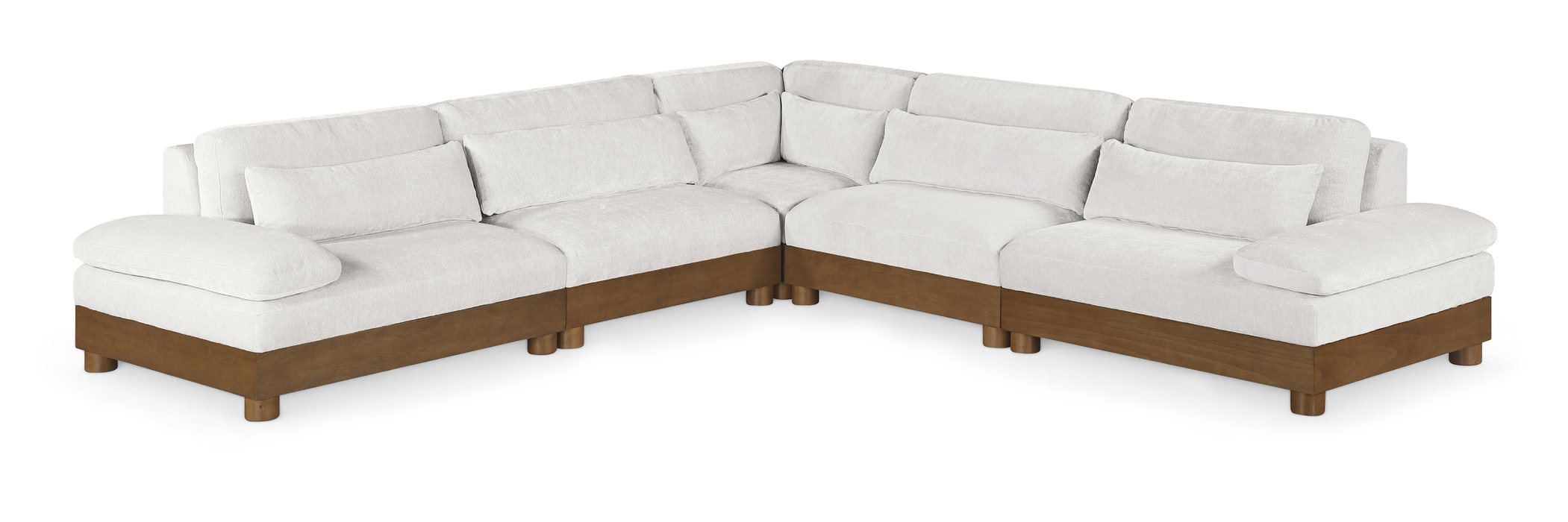 Meridian Furniture - Turin 127.75" Cream Chenille Fabric Upholstered 5pc. Sectional - 606Cream-Sec5B - GreatFurnitureDeal