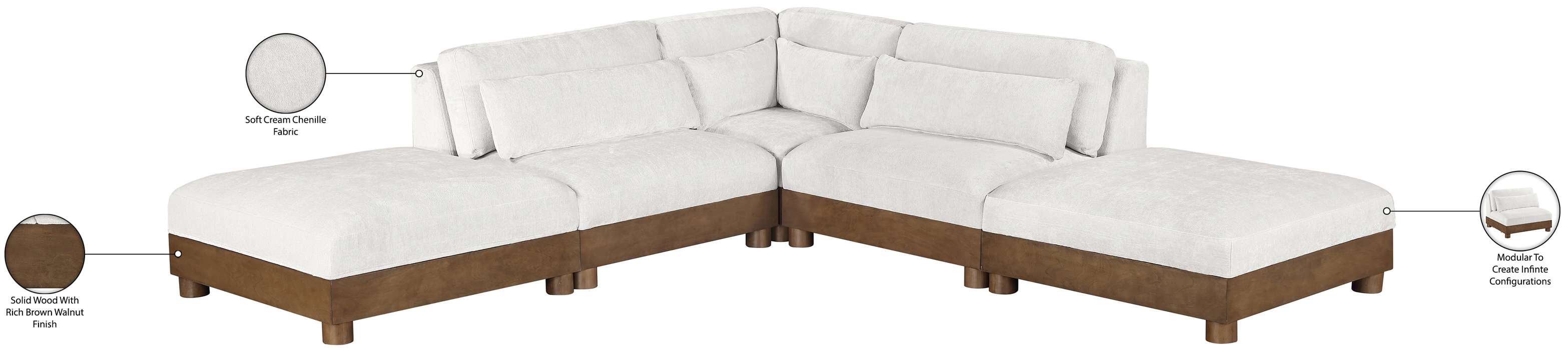 Meridian Furniture - Turin 120" Cream Chenille Fabric Upholstered 5pc. Sectional - 606Cream-Sec5C - GreatFurnitureDeal