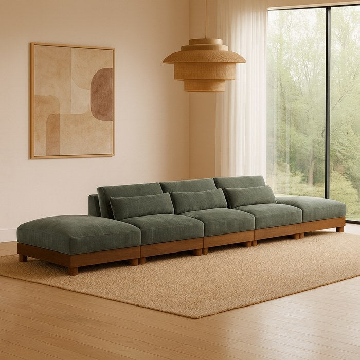 Meridian Furniture - Turin 200" Green Chenille Fabric Upholstered 5pc. Sofa - 606Green-S5A - GreatFurnitureDeal