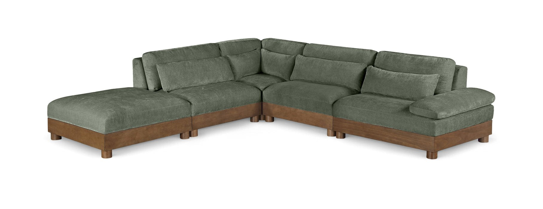 Meridian Furniture - Turin 127.75" Green Chenille Fabric Upholstered 5pc. Sectional - 606Green-Sec5D - GreatFurnitureDeal