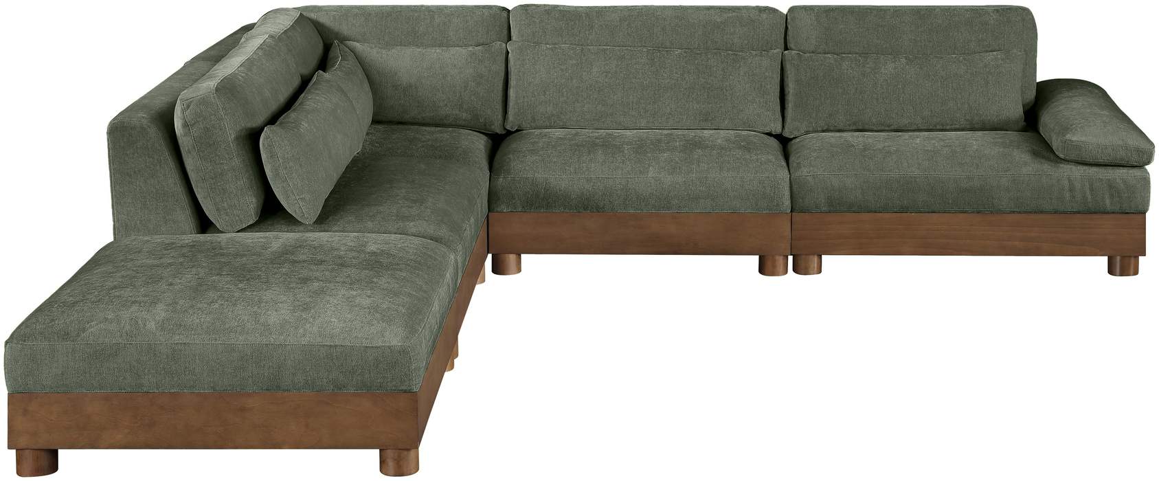 Meridian Furniture - Turin 127.75" Green Chenille Fabric Upholstered 5pc. Sectional - 606Green-Sec5D - GreatFurnitureDeal