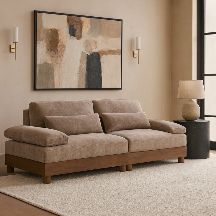 Meridian Furniture - Turin 95.5" Taupe Chenille Fabric Upholstered 2pc. Sofa - 606Taupe-S2A - GreatFurnitureDeal
