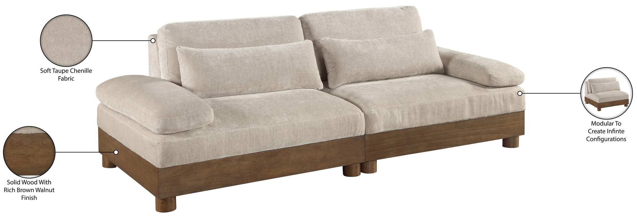 Meridian Furniture - Turin 95.5" Taupe Chenille Fabric Upholstered 2pc. Sofa - 606Taupe-S2A - GreatFurnitureDeal