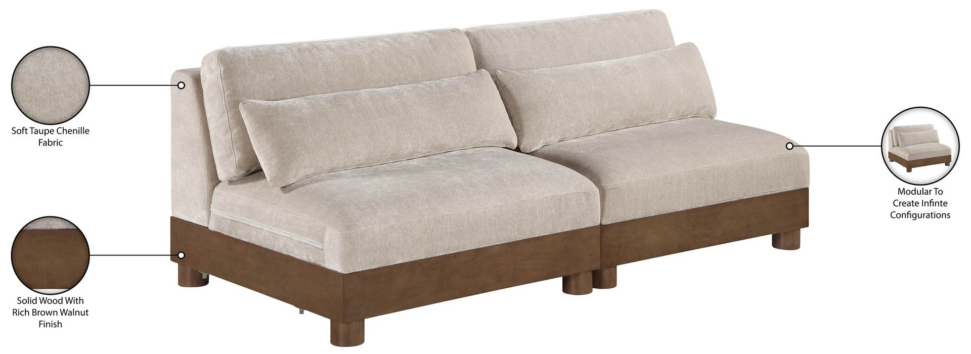Meridian Furniture - Turin 80" Taupe Chenille Fabric Upholstered 2pc. Sofa - 606Taupe-S2B - GreatFurnitureDeal