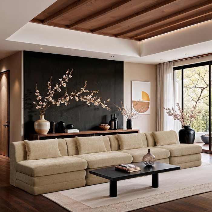 Meridian Furniture - Stellar 152" Beige Chenille Fabric Upholstered 4pc. Sofa - 608Beige-S152A - GreatFurnitureDeal