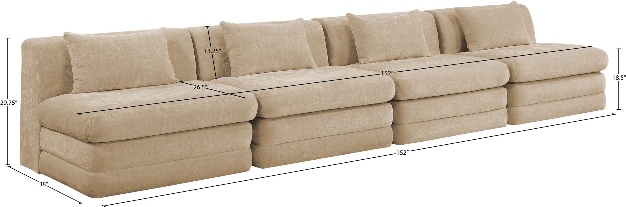 Meridian Furniture - Stellar 152" Beige Chenille Fabric Upholstered 4pc. Sofa - 608Beige-S152A - GreatFurnitureDeal