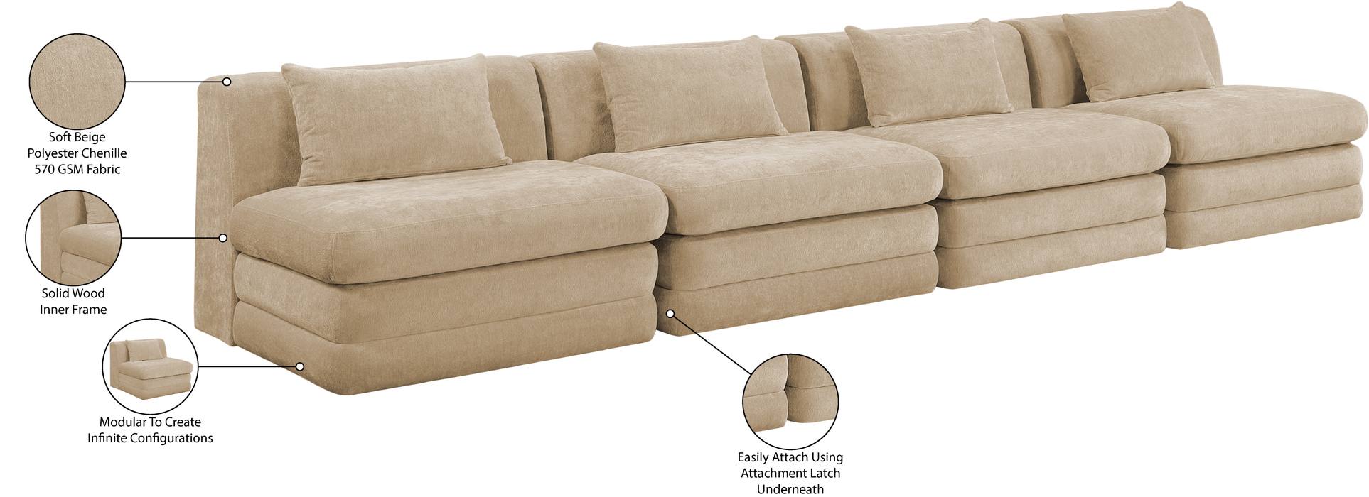 Meridian Furniture - Stellar 152" Beige Chenille Fabric Upholstered 4pc. Sofa - 608Beige-S152A - GreatFurnitureDeal