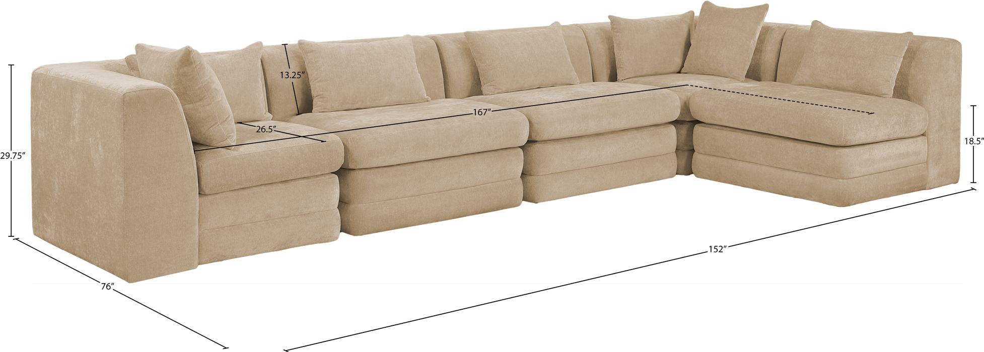 Meridian Furniture - Stellar 152" Beige Chenille Fabric Upholstered 5Pc. Sectional - 608Beige-Sec5D - GreatFurnitureDeal
