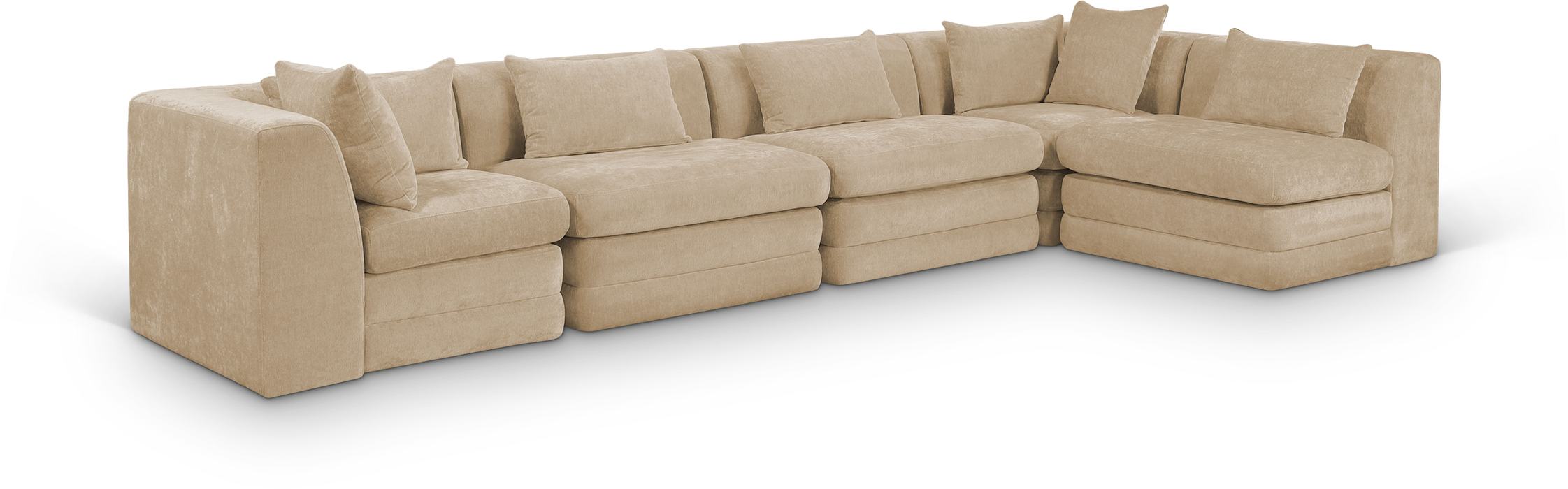 Meridian Furniture - Stellar 152" Beige Chenille Fabric Upholstered 5Pc. Sectional - 608Beige-Sec5D - GreatFurnitureDeal