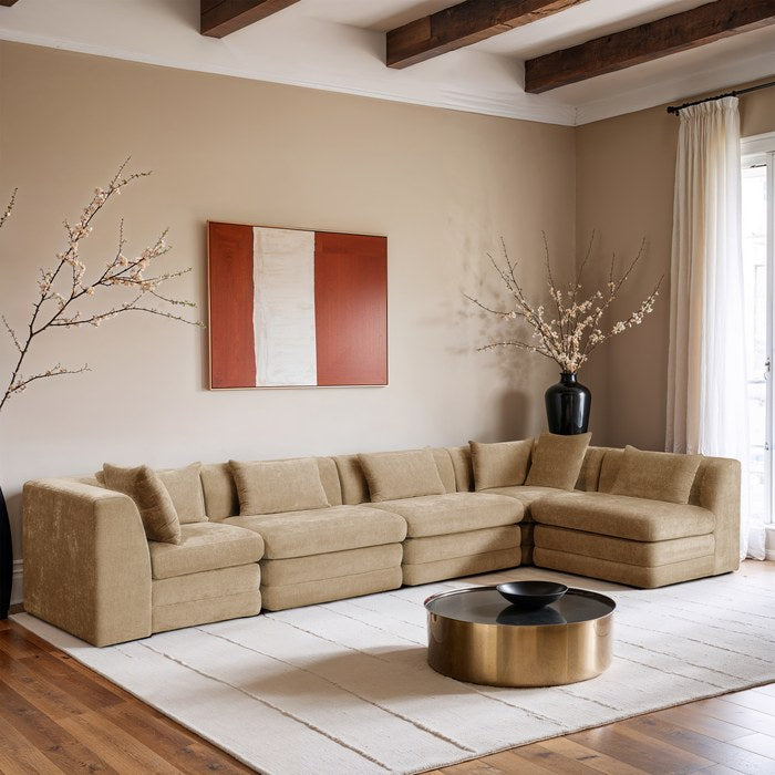 Meridian Furniture - Stellar 152" Beige Chenille Fabric Upholstered 5Pc. Sectional - 608Beige-Sec5D - GreatFurnitureDeal